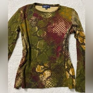 Jones New York Multicolor Snakeskin Long Sleeve Top Earth Tones